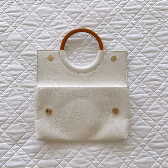 BP CLUTCH - FAUX LEATHER - WHITE - WOODEN HANDLE - Picture 6 of 10